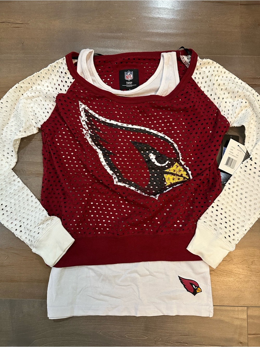 NFL Arizona Cardinals Mesh Layered Long Sleeve - Cardinal & White